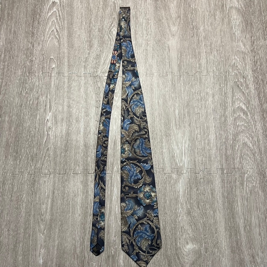 Etienne Aigner Men's Vintage Silk Floral Tie Blue Gray Classic Length