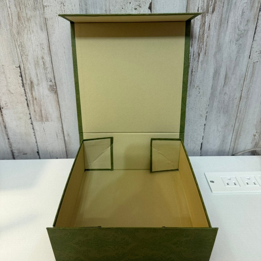 Gucci Gift Storage Box Empty Olive Green Embossed Magnetic Hinged