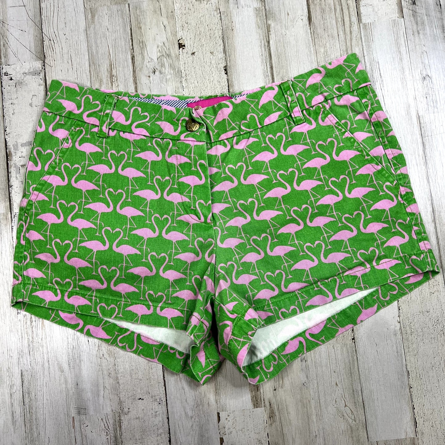 Macbeth Collection Women's Size Medium Green Flamingo Print Shorts Summer Casual