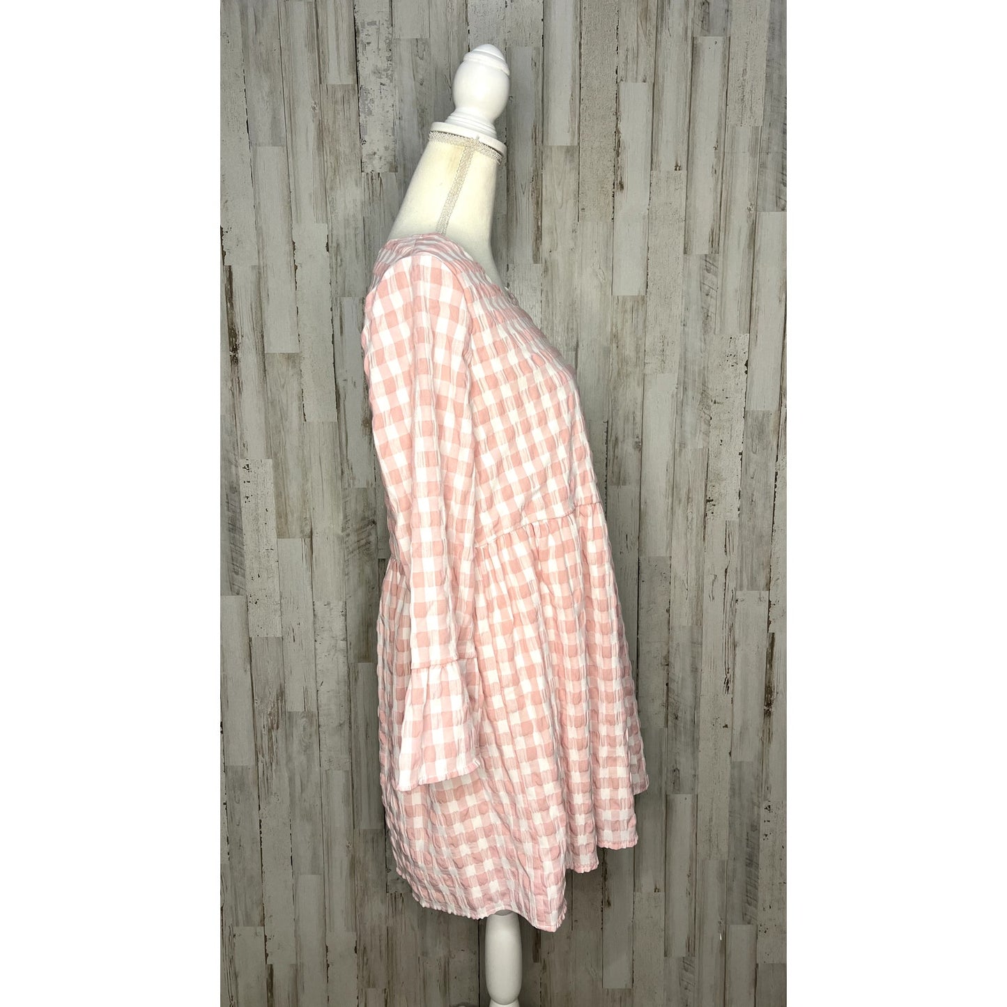 Urban Outfitters Women's Pink Gingham Mini Dress Size Medium Long Sleeve