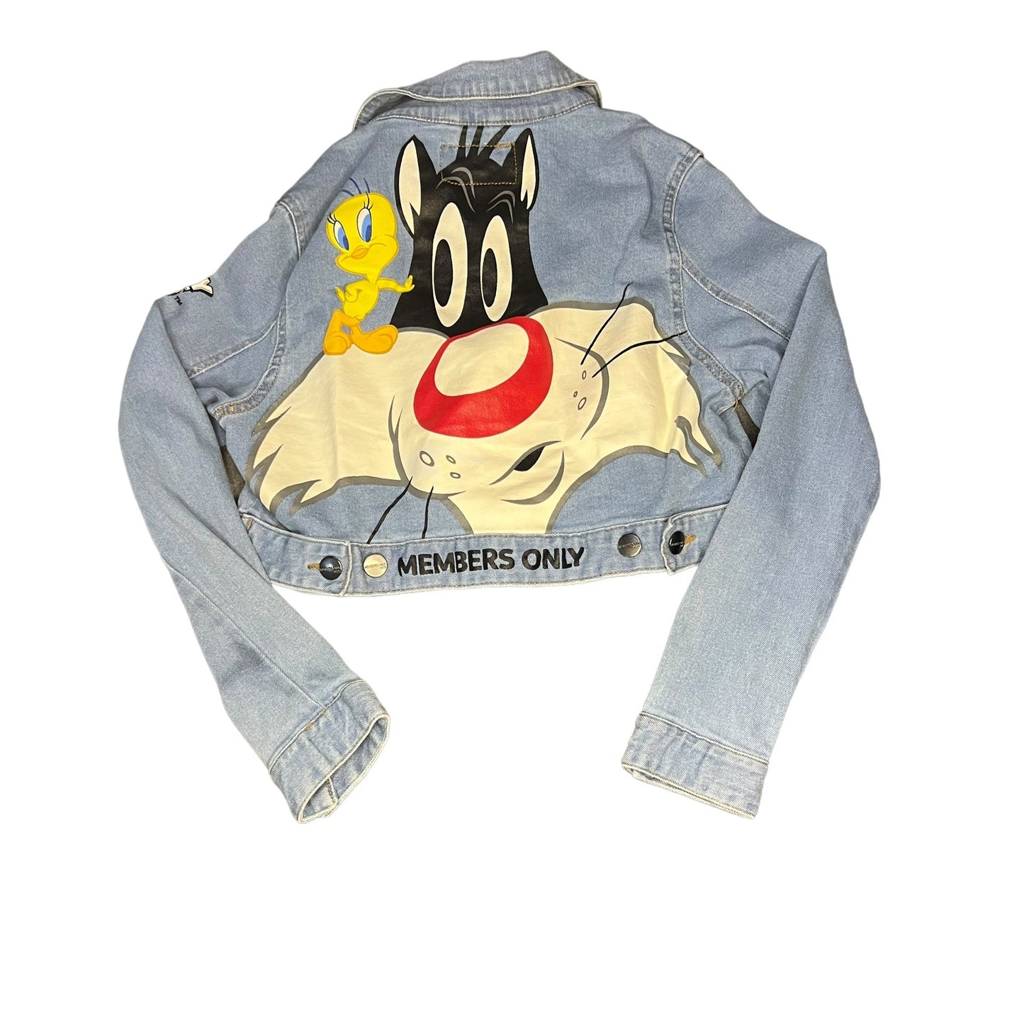 Looney Tunes Members Only Women's Medium Denim Painted Cropped Jacket