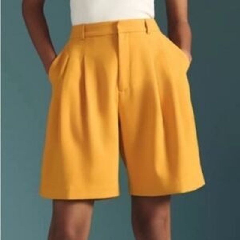 Maeve by Anthropologie Women's 0 Avery Pleated High-Waisted Orange Mot Shorts