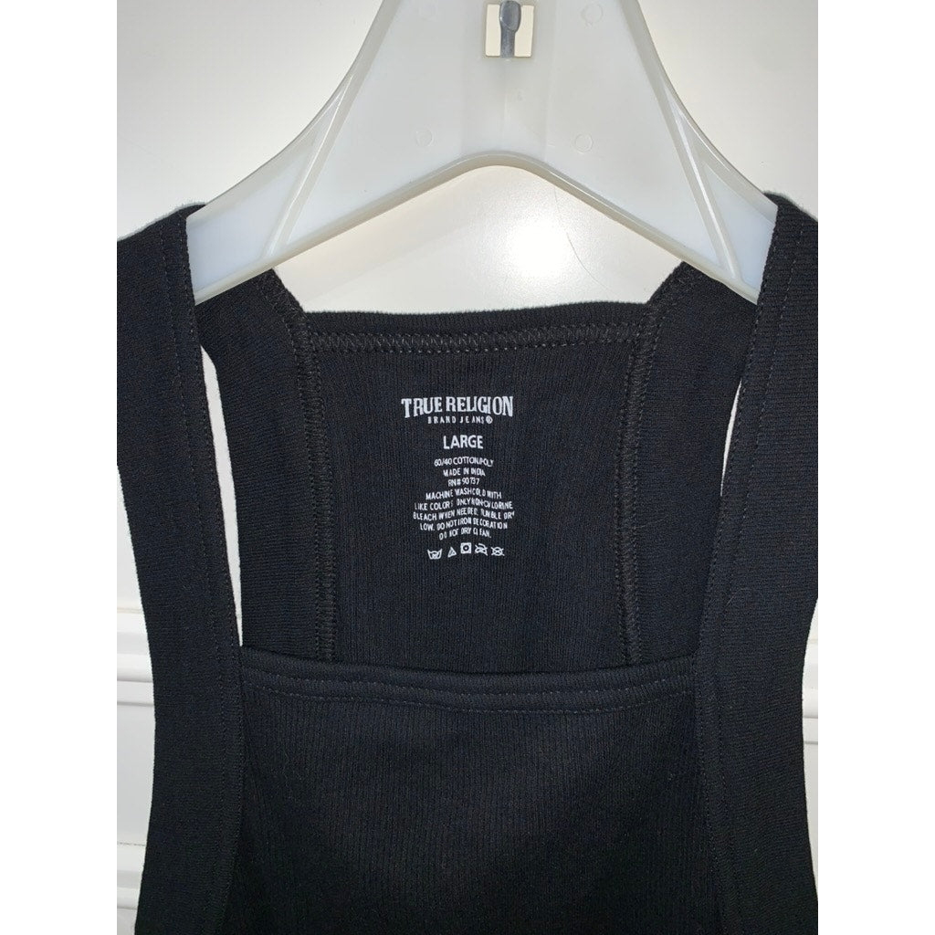True Religion Women's Black Tank Top Size Large Square Neck Sleeveless