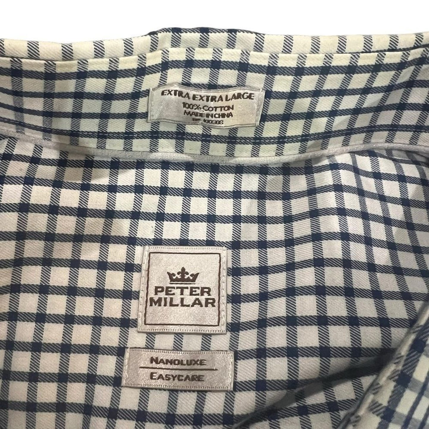 Peter Millar Button-Down Shirt Men's 2XL Blue/White Check Long Sleeve