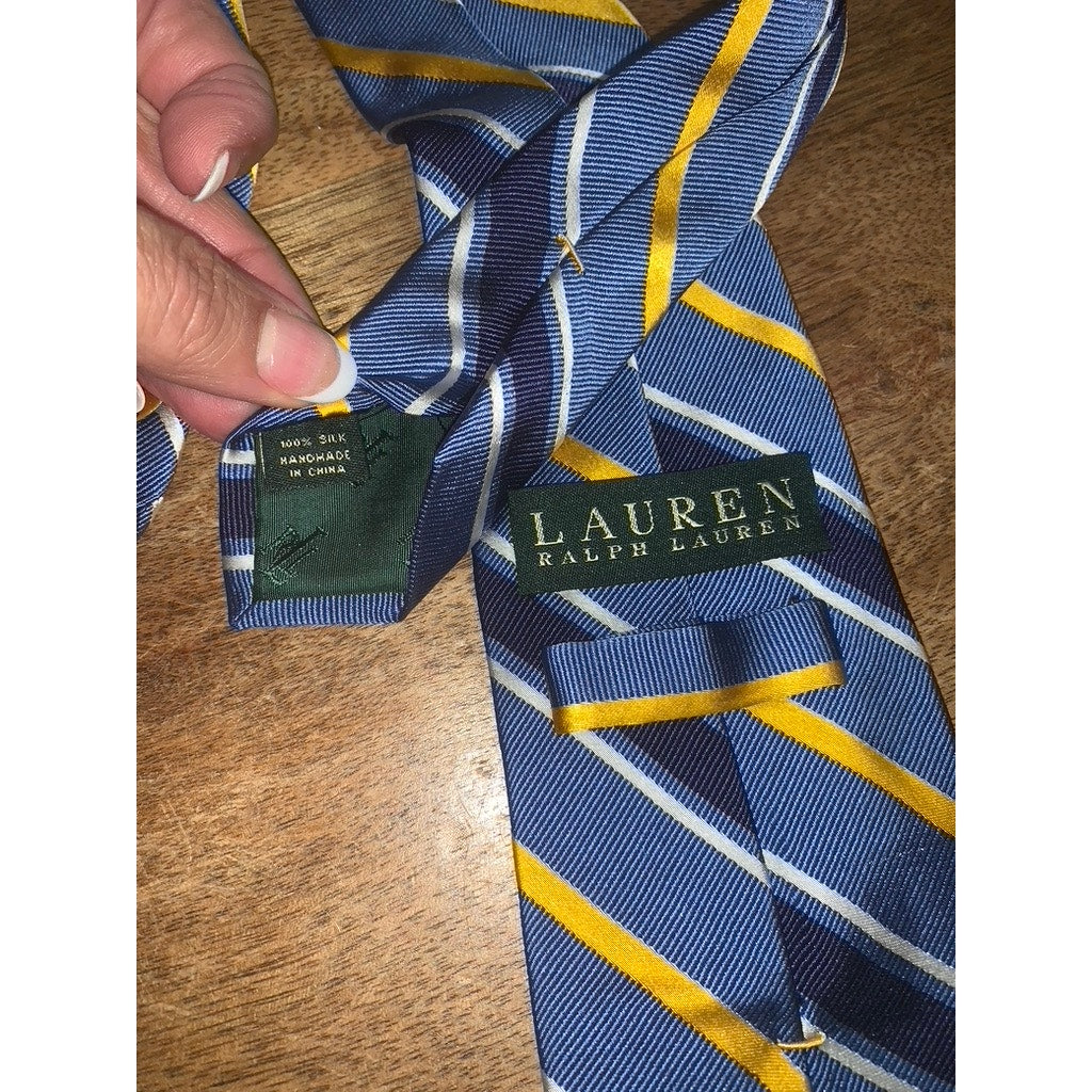 Lauren Ralph Lauren Men's Blue Yellow Striped Silk Necktie