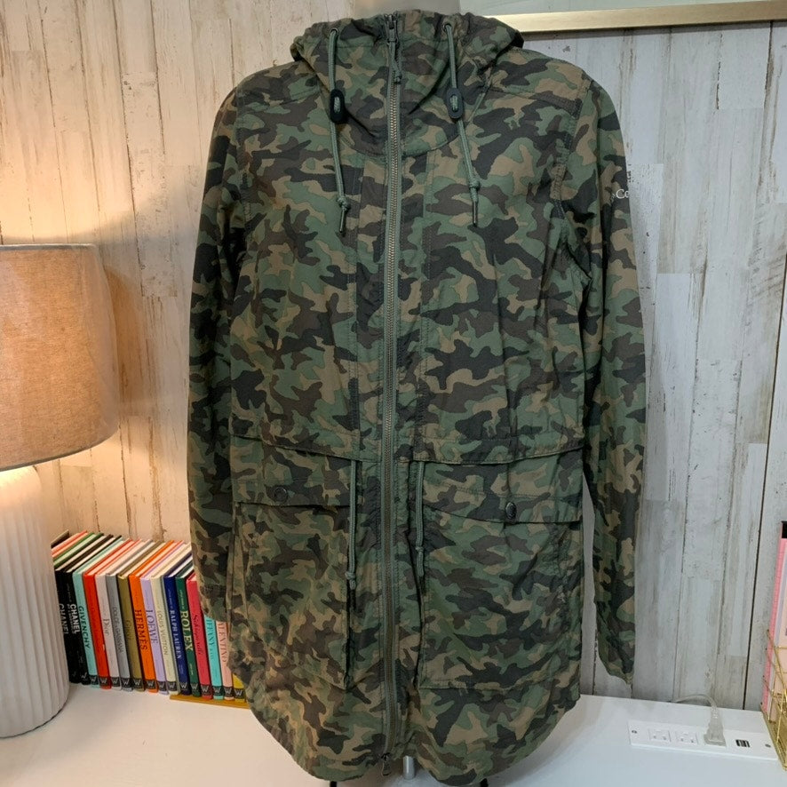 Columbia Womens Hooded Jacket Green Camo Full Zip Size Small