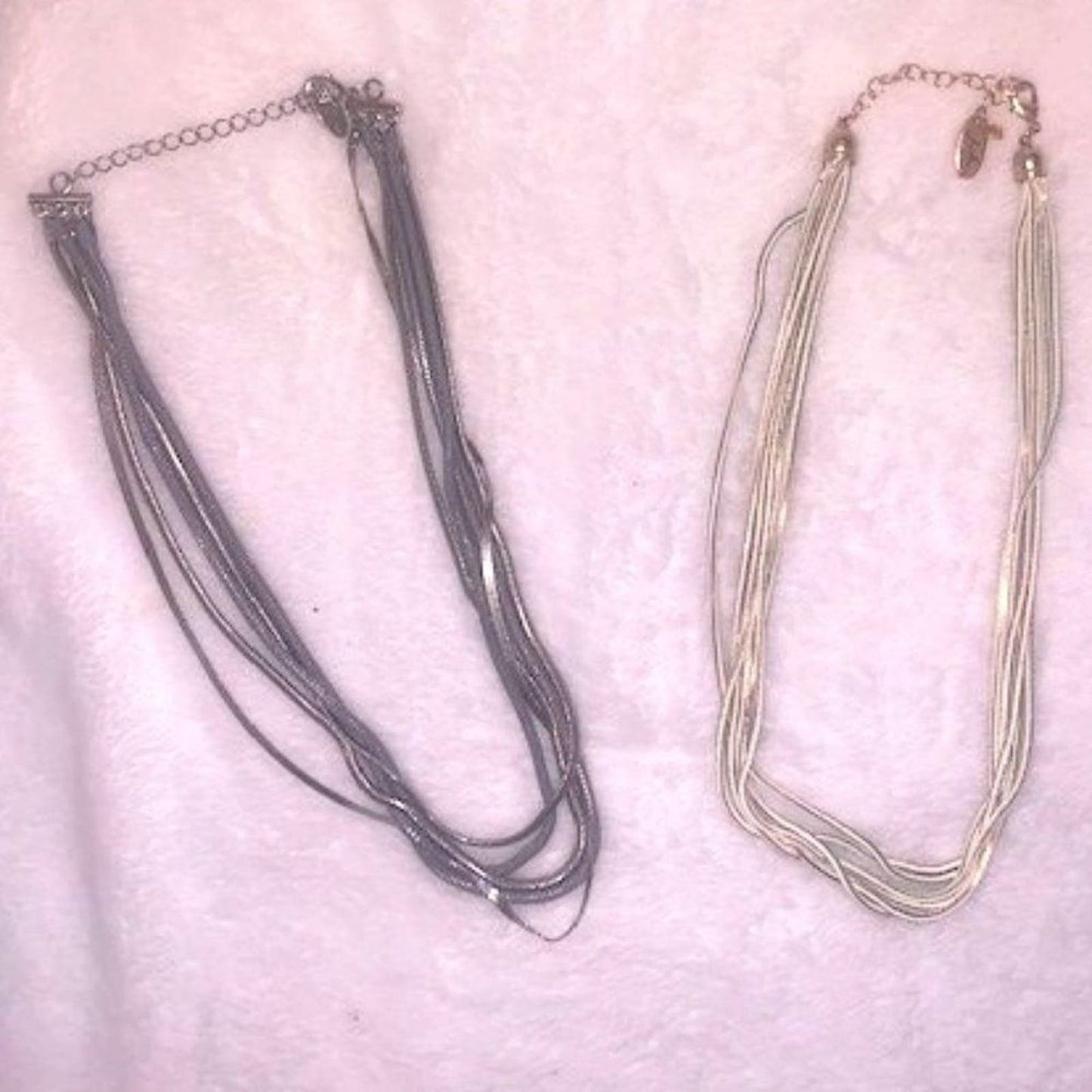 Set 2 Jules Multi-strand "liquid silver" blue/white necklaces