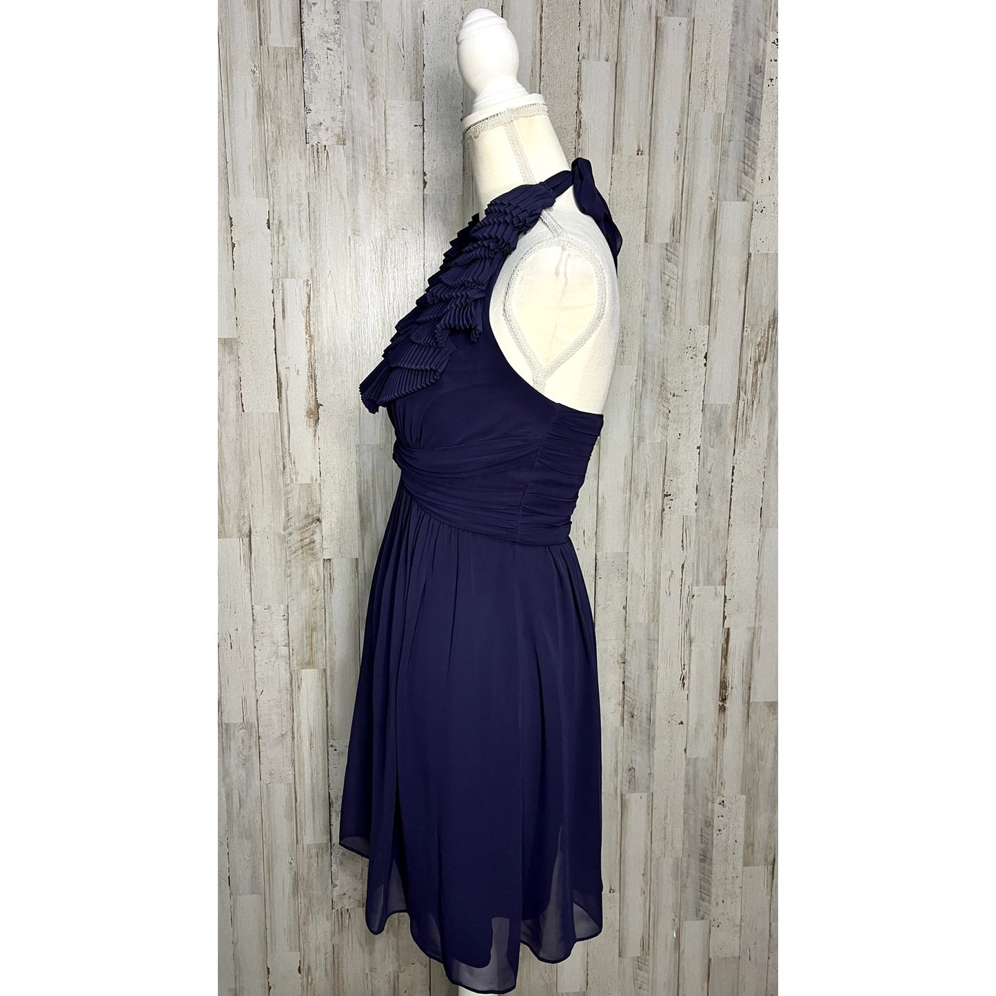 Max and Cleo Women's Halter Ruffle Midi Dress Blue Size 2 Party/Cocktail
