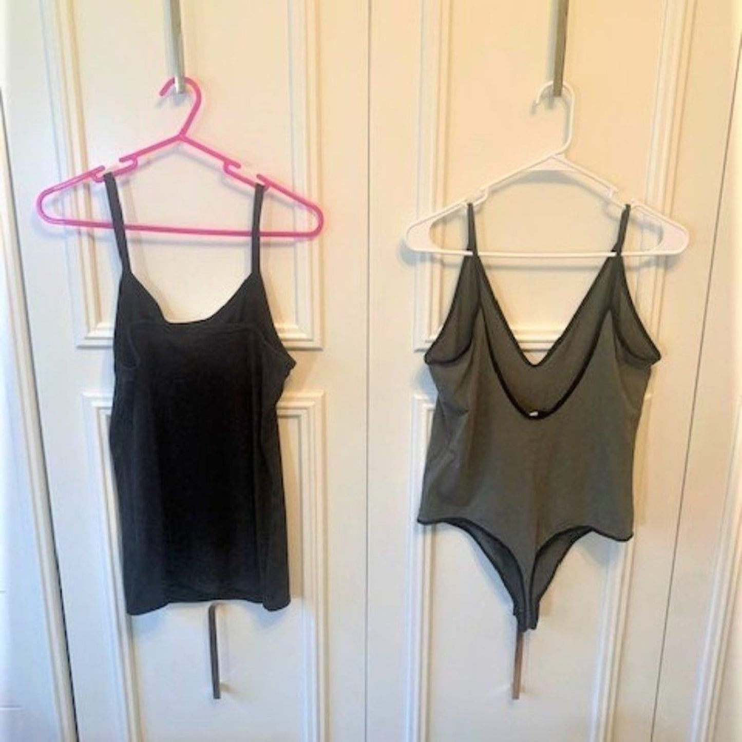 Express Olive bodysuit + black tank EUC