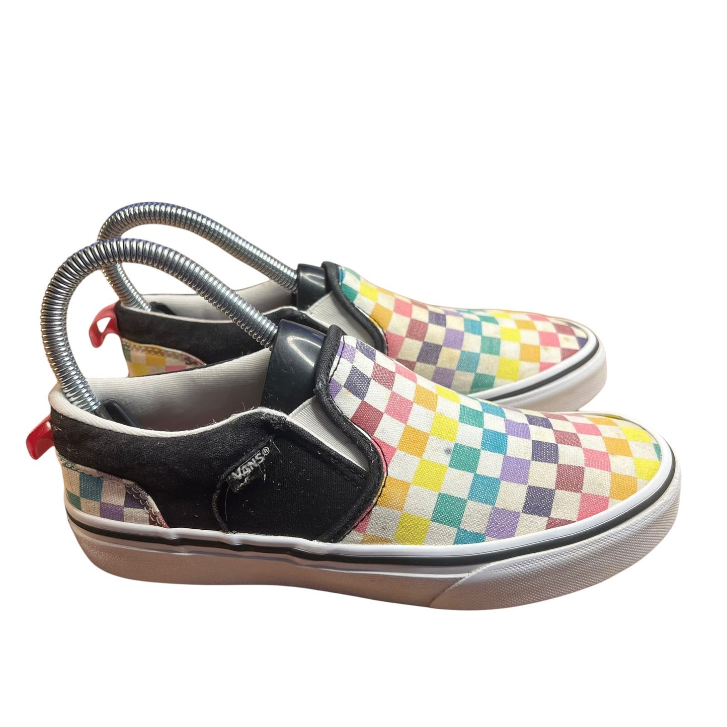 Vans Girl's Asher Party Rainbow Checkerboard Classic Slip-on Shoes - Missy 3.5