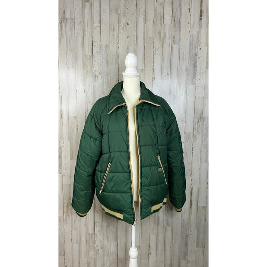 VINTAGE Lacoste Men's Large Green & Beige Reversible Thick Winter Puffer Jacket