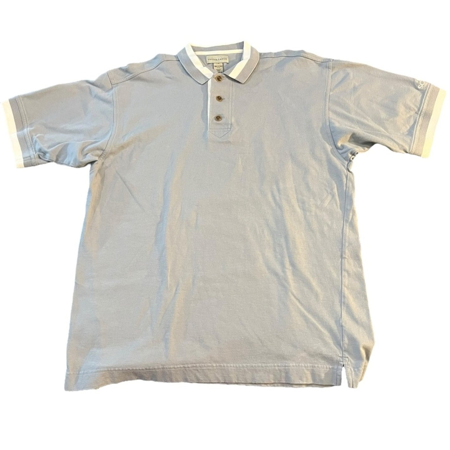Cutter & Buck Polo Shirt Mens Large Light Blue Solid Short Sleeve Golf Casual