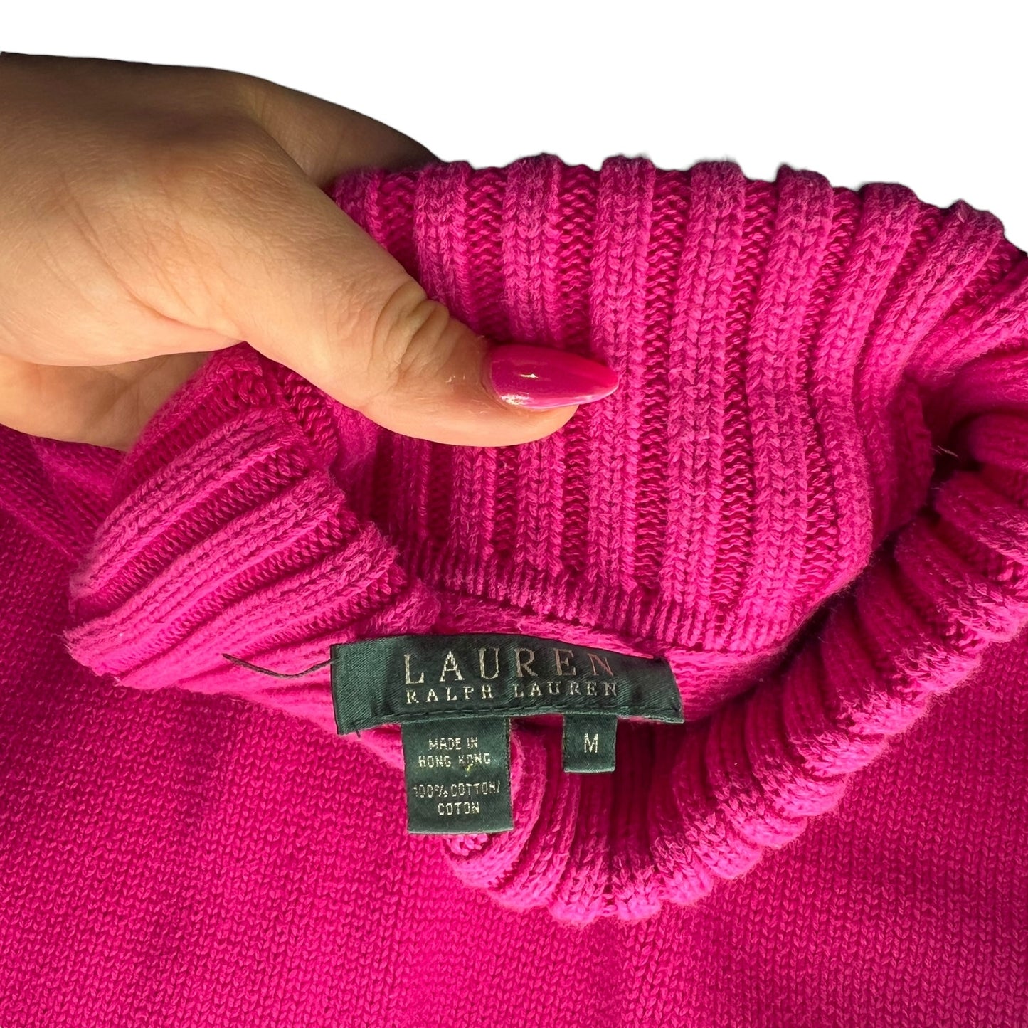 Vintage Lauren Ralph Lauren Women's Medium Pink Knit Turtleneck Sweater