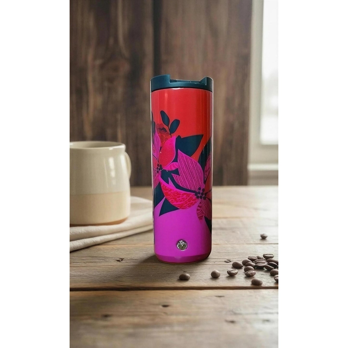 Starbucks Holiday 2021 Vacuum Insulated Tumbler 16oz Red Pink Floral Lid