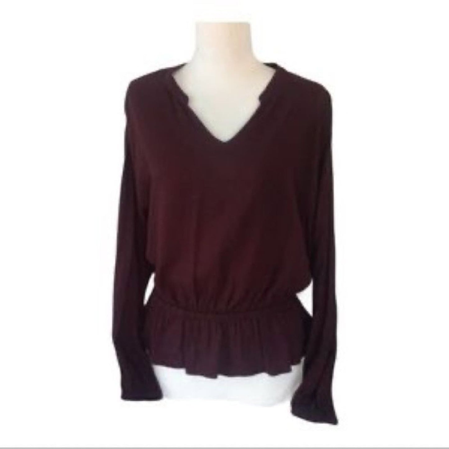 Jennifer Lopez maroon long sleeve blouse M