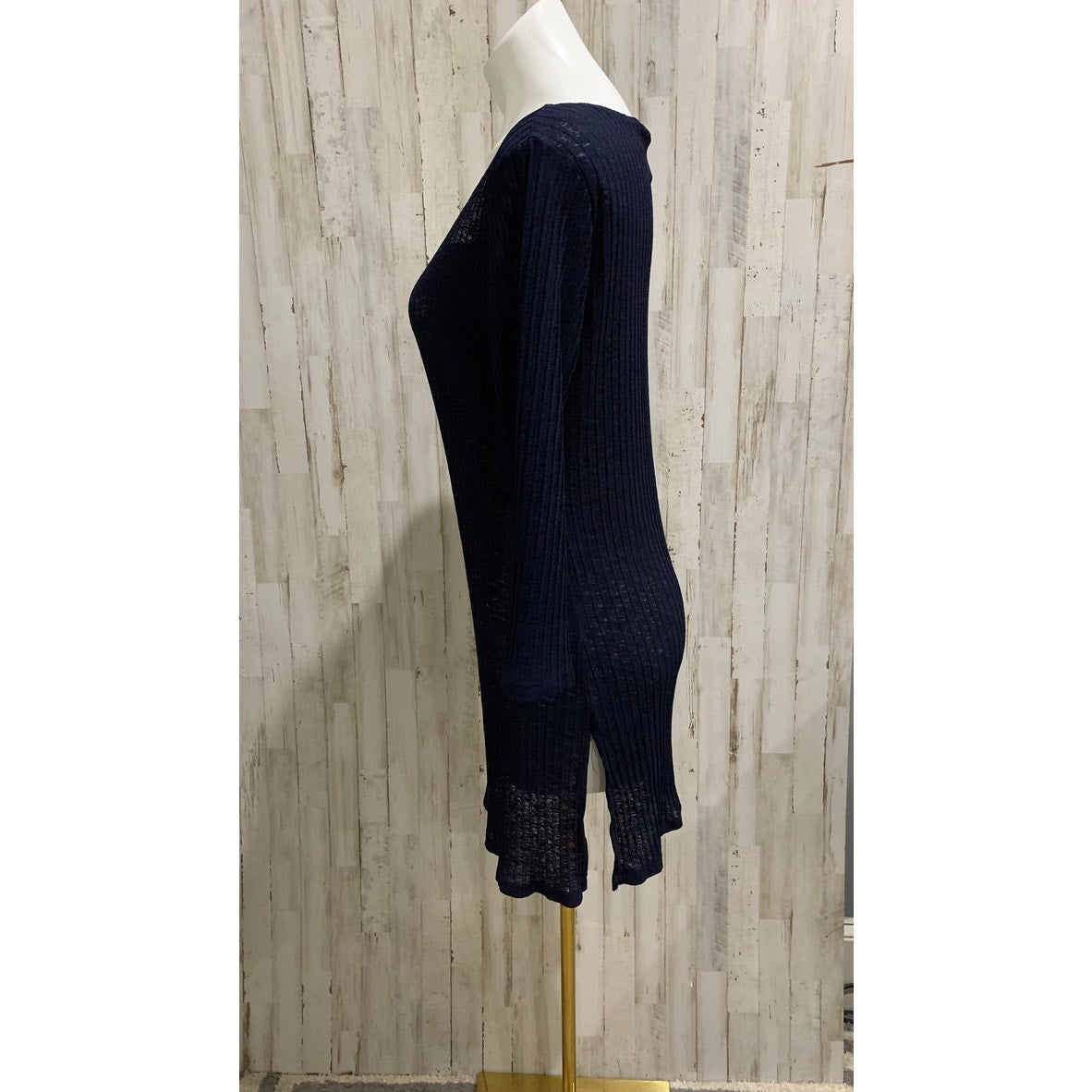 J. Valdi Sweater Dress Womens Large Navy Ribbed Knit Sheer