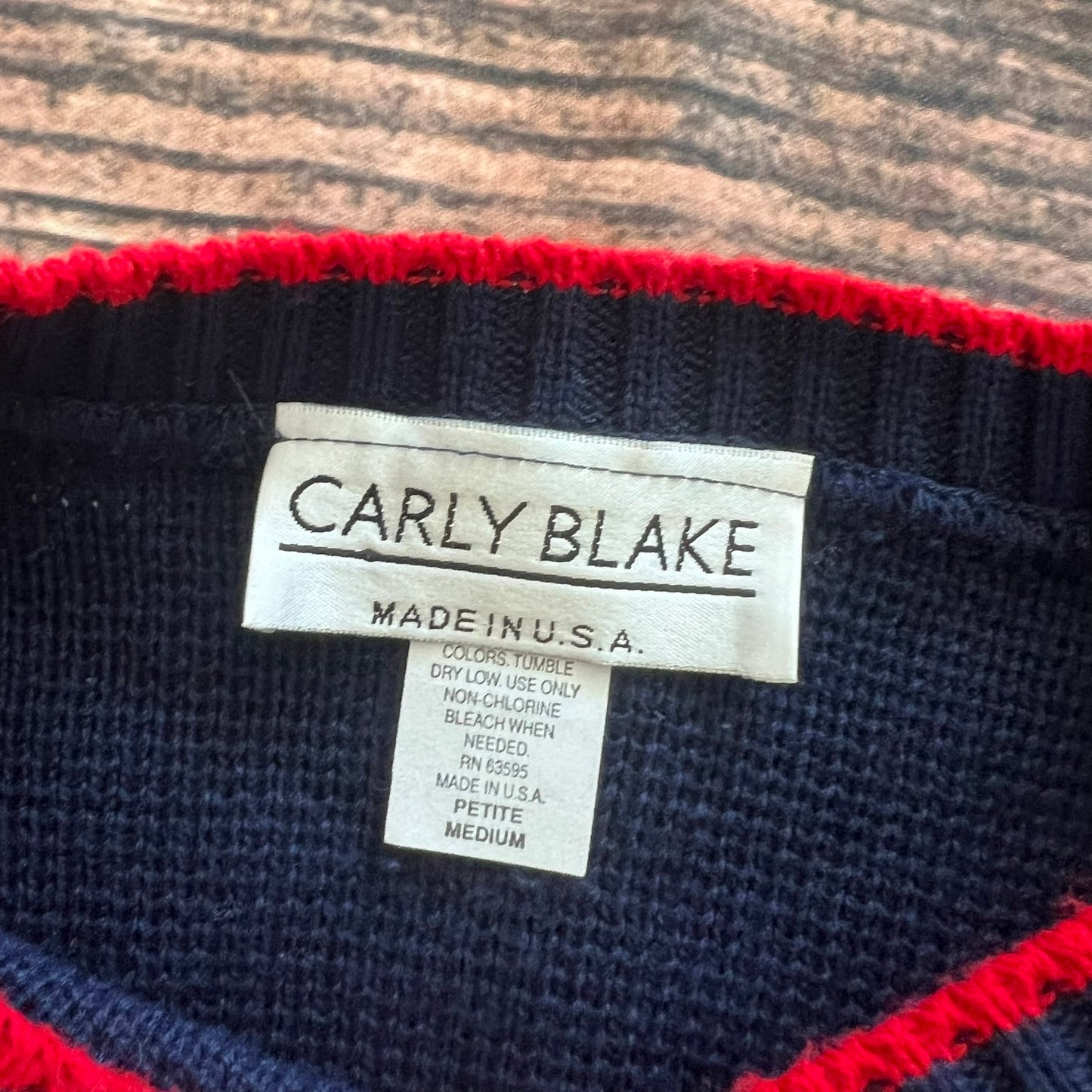 Carly Blake Vintage American Flag Sweater Petite Medium Blue Pullover