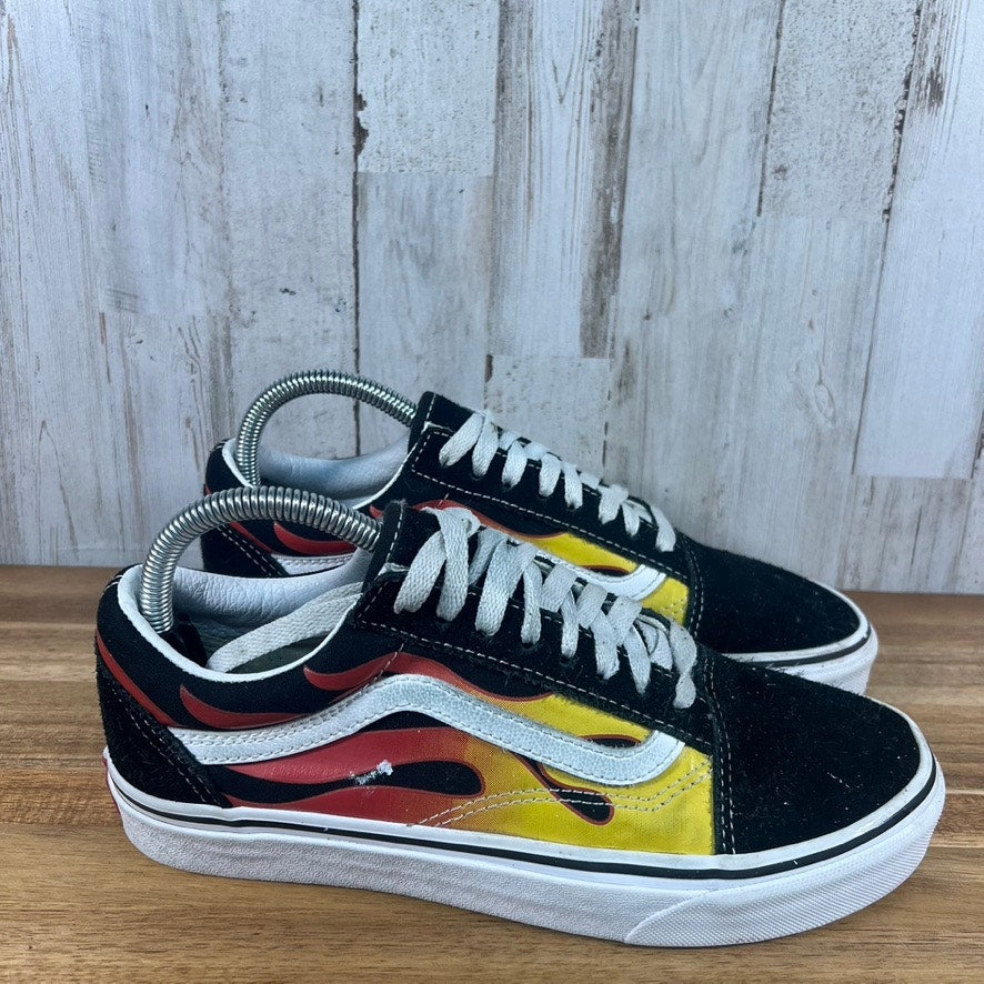 Vans Old Skool Low Fire Flame Black Suede Sneakers Men's 7 / Women's 8.5