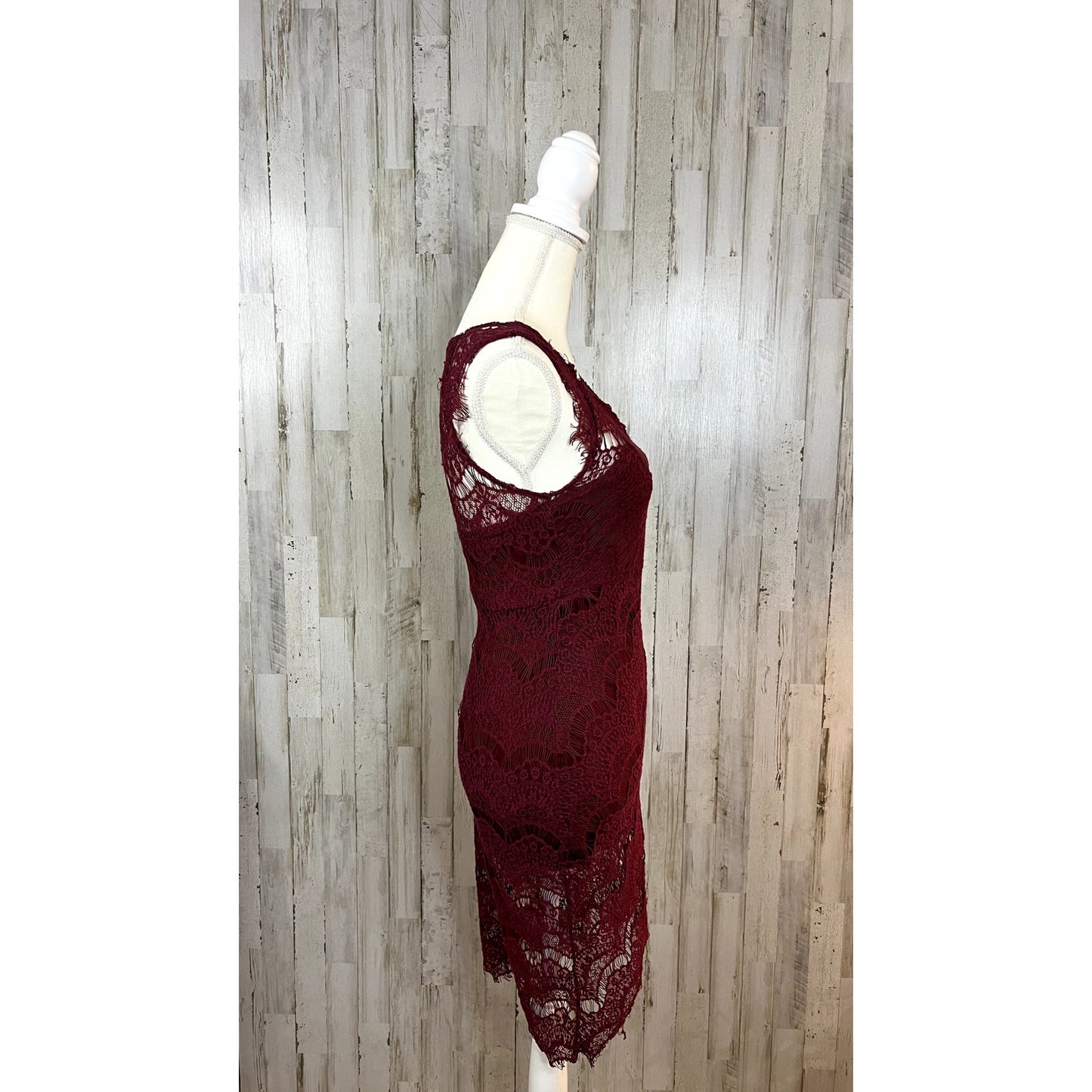 Intimately Free People Women's Extra Small Peekaboo Burgundy Lace Bodycon Dress