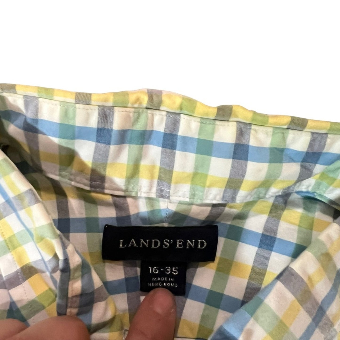 Lands' End Dress Shirt Mens 16 34/35 Button-Down Plaid Multicolor