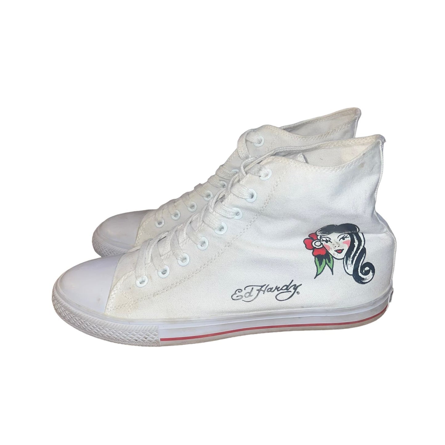 Converse X Ed Hardy White Tattoo Rose Graphic Print High-Top Sneakers Women's 9