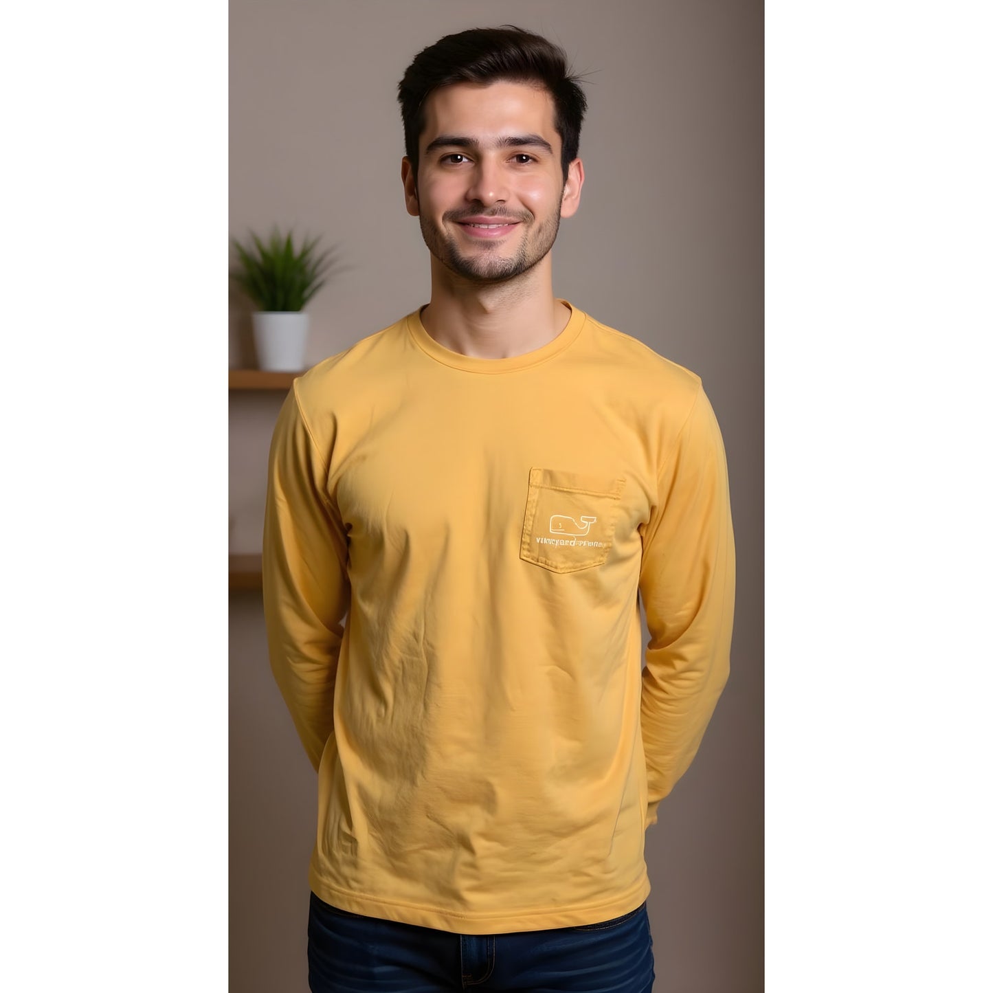 Vineyard Vines Men's Long Sleeve Orange Graphic Pocket T-Shirt Size Large