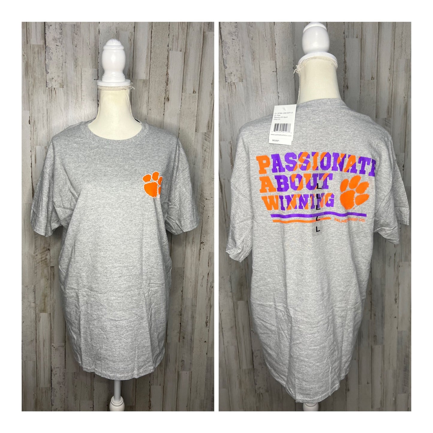 NWT Clemson Tigers "Passionate About Winning" Gray Unisex T-Shirt Size Large