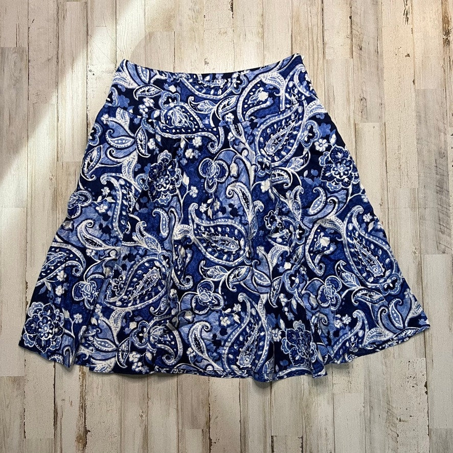 Lauren Ralph Lauren Paisley A-Line Knee Length Skirt Blue Size 2P