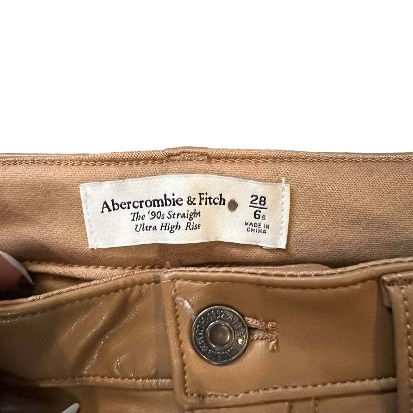 NWT Abercrombie & Fitch 90s Straight Ultra High Rise Leather Pants Brown Size 28