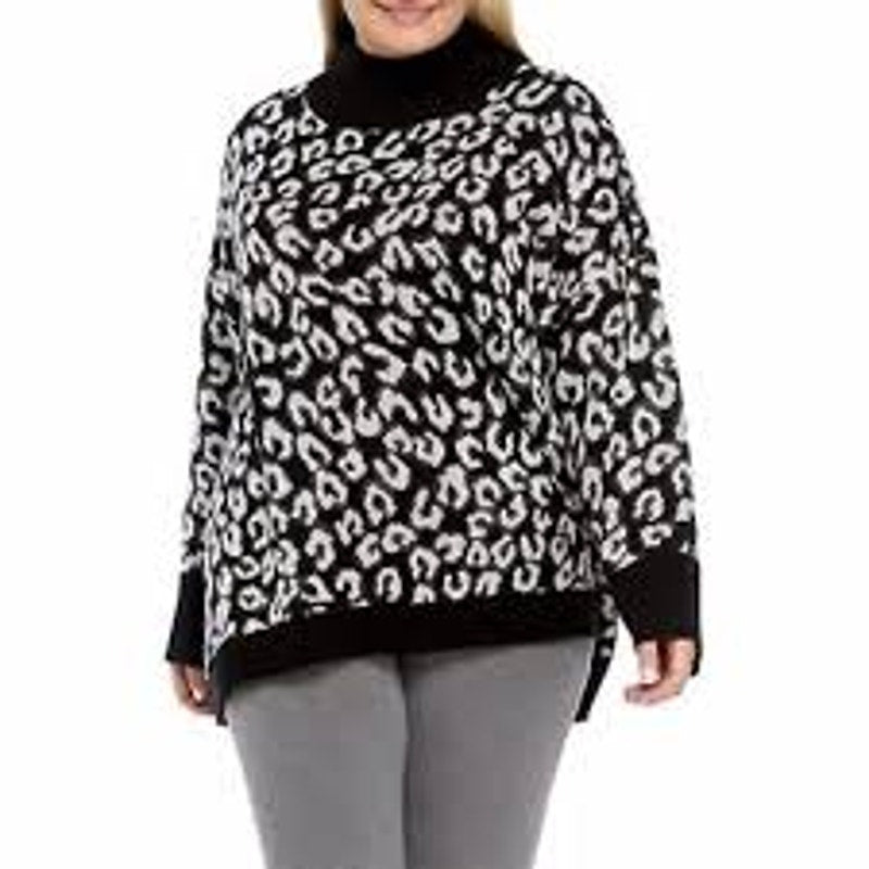 NWT Cabana by Crown & Ivy Women's Large Leopard Print Mock Neck Tunic Sweater