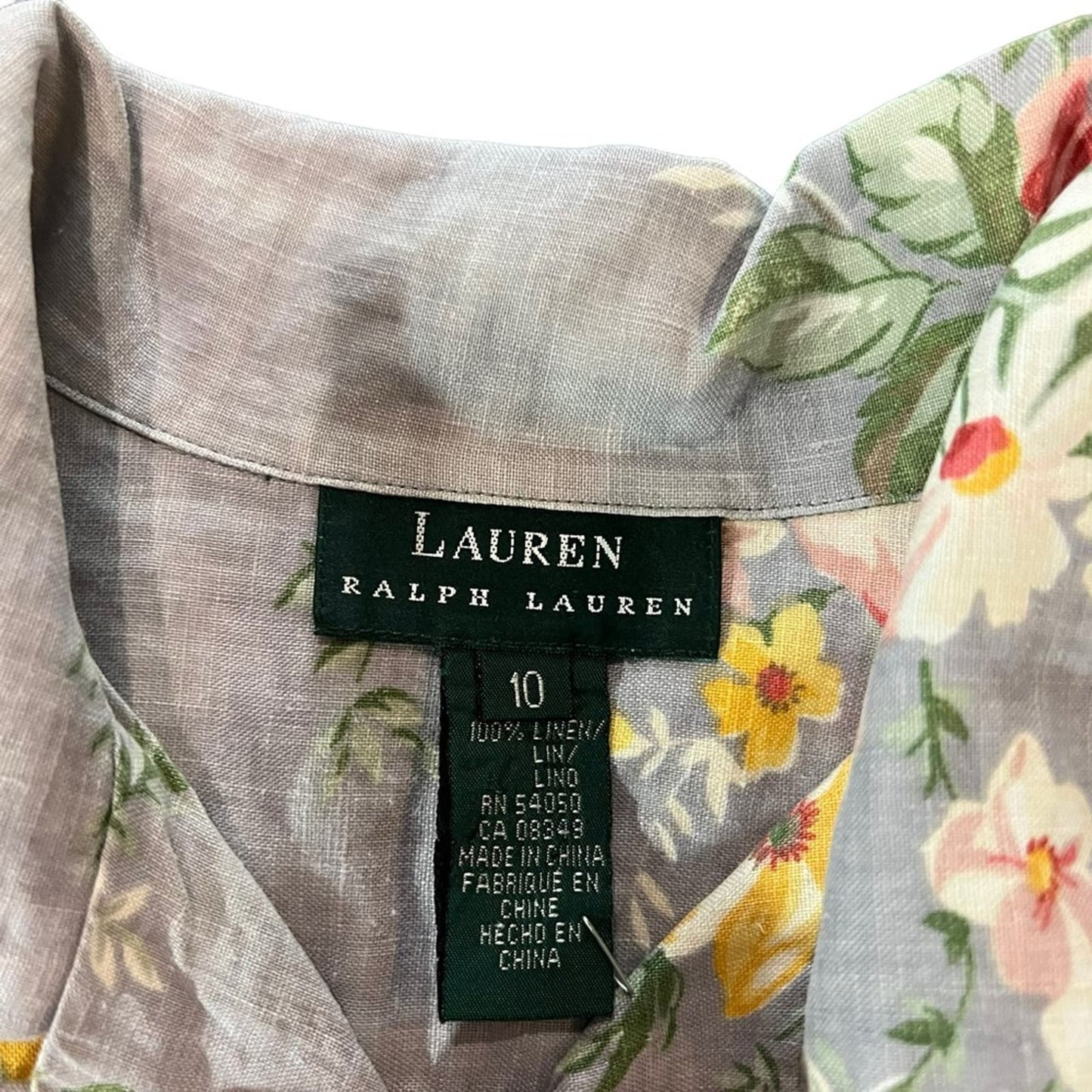 Lauren Ralph Lauren 100% Linen Floral Button Down Size 10