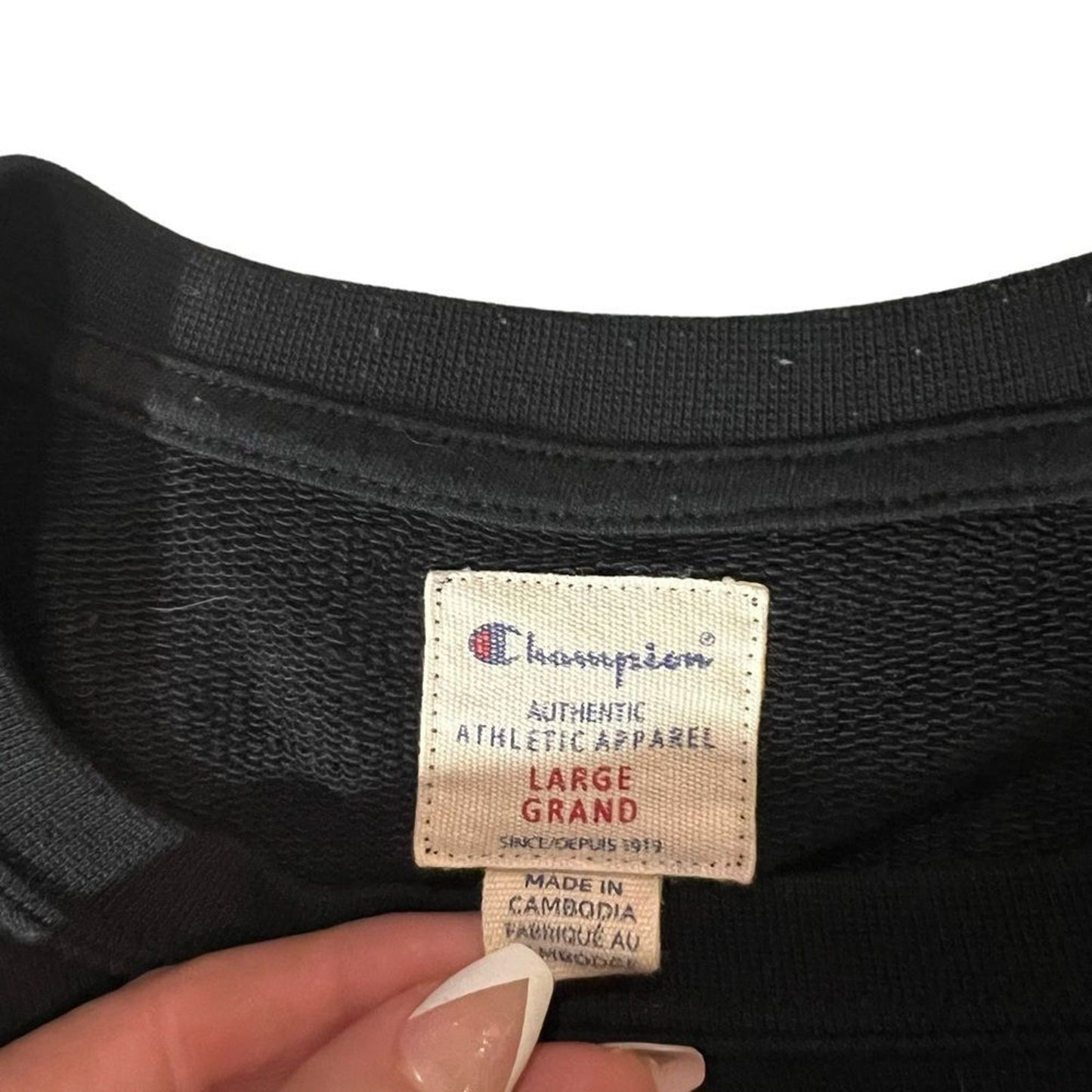 Champion Sweatshirt Womens Size Large Black Crewneck Pullover Fleece Logo