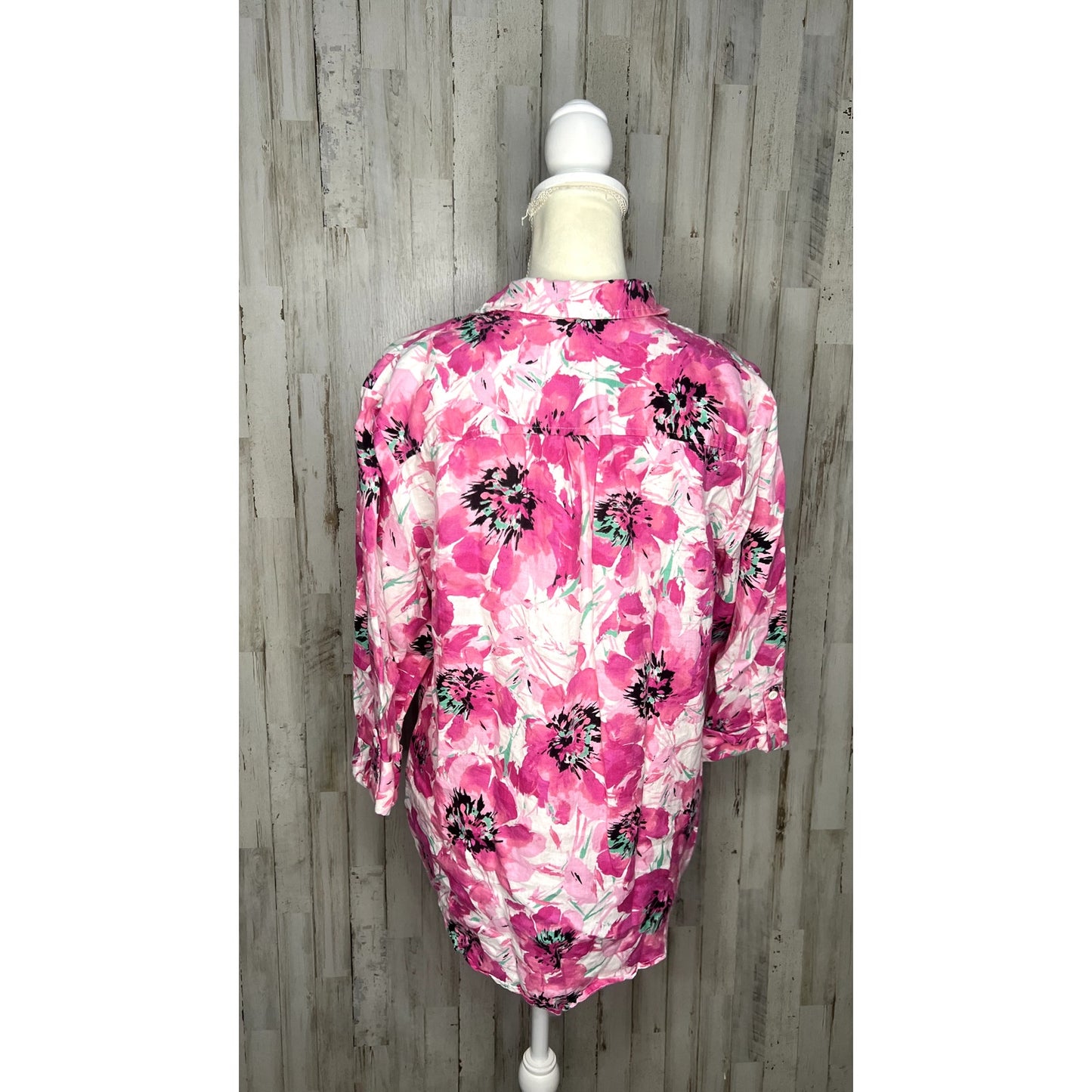 Jones New York Sport Petite Women's Large Pink Floral 3/4 Sleeve Blouse