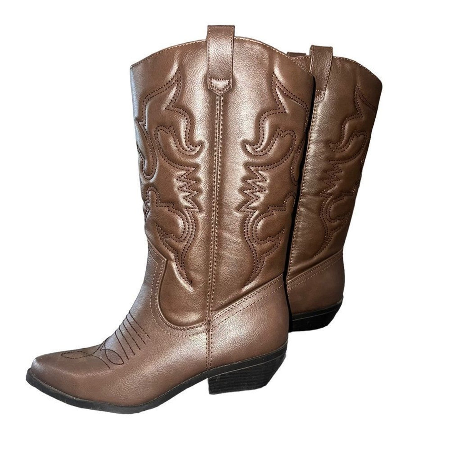 Soda Women's Western Cowboy Boots Brown Mid-Calf Pull On Pointed Toe Size 8