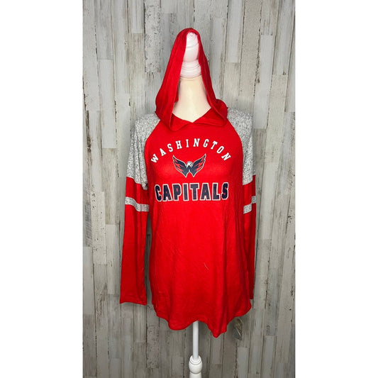 NWT Washington Capitals Youth Girl's XS Red/Gray Hooded Long Sleeve T-Shirt