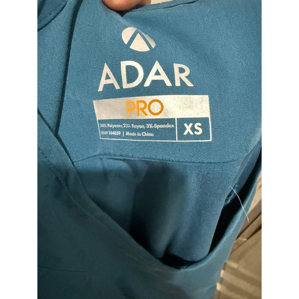 Adar Pro Scrub Top Womens XS Teal Caribbean Blue V-Neck Short Sleeve
