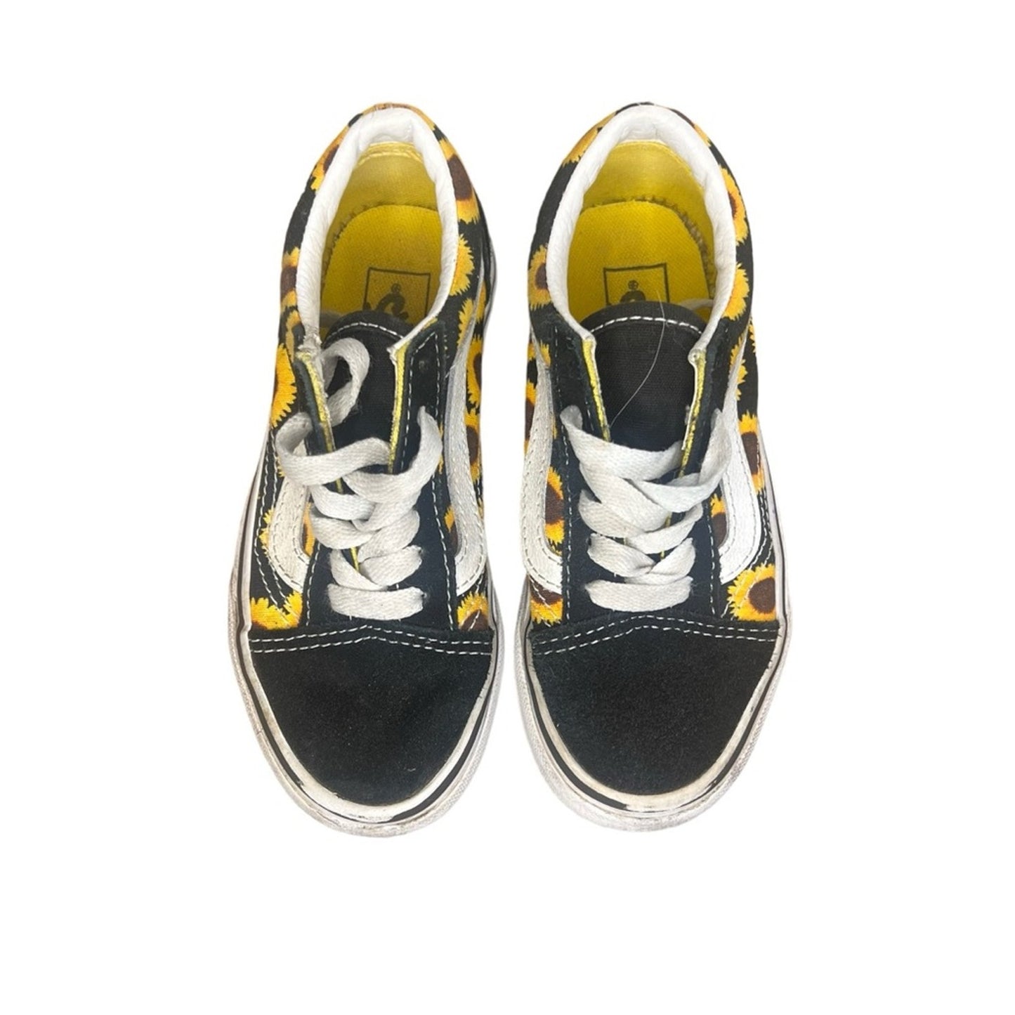 Vans Old Skool Kids Size 12 Sneaker Black Yellow Sunflower Print Low Top