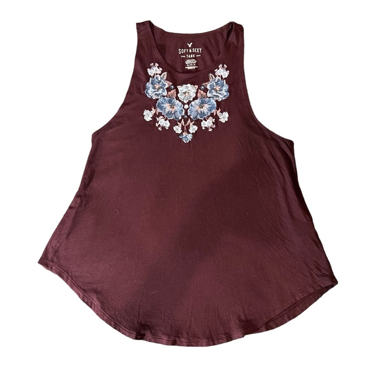 American Eagle Outfitters Tank Top Womens Medium Burgundy Floral Embroidered