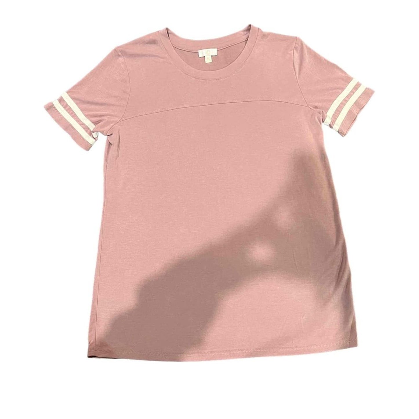 C Short Sleeve Crew Neck Striped Trim Rose Pink T-Shirt Size Medium