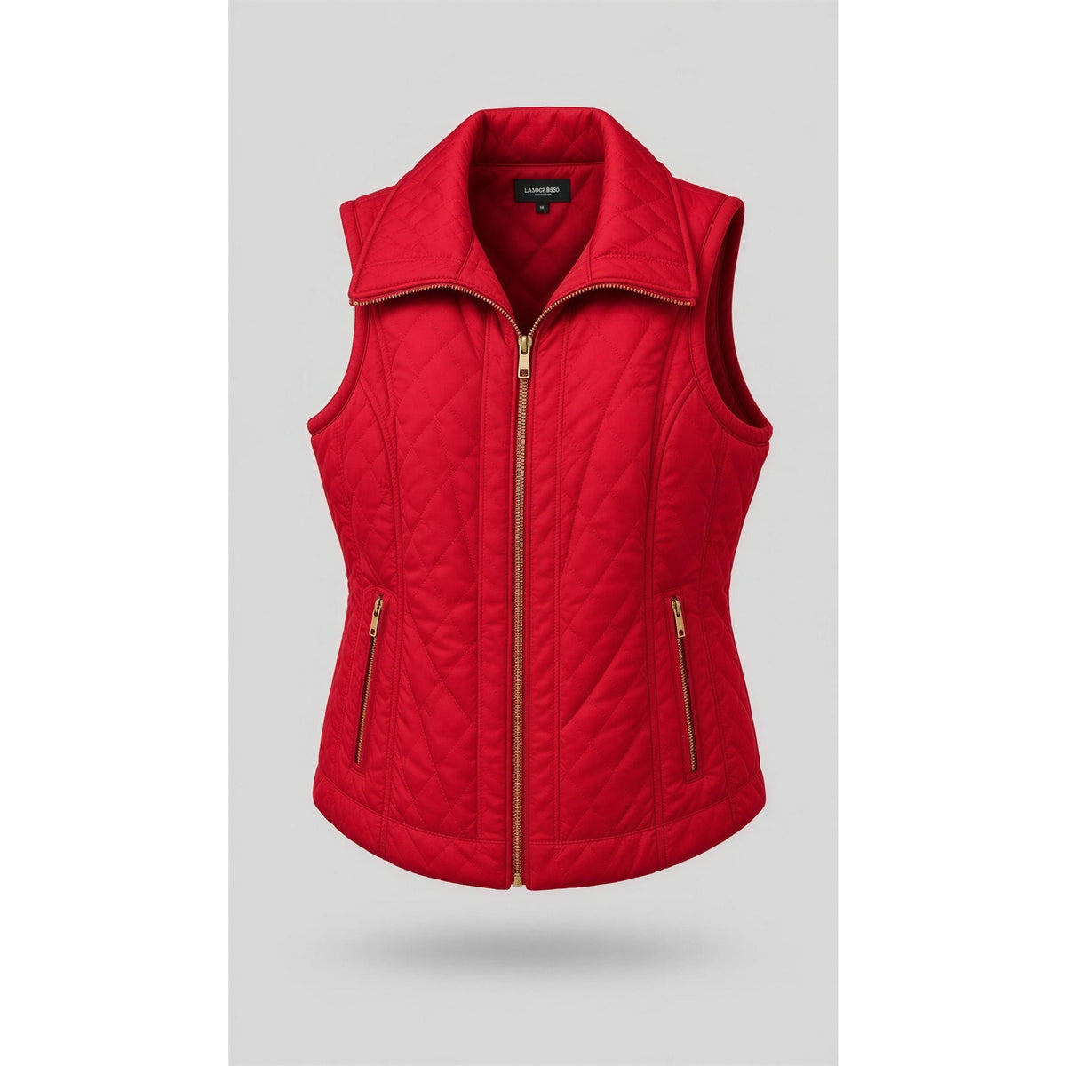 Zenergy by Chico's Vest Womens 2(12/L) Red Quilted Zip Front Gold
