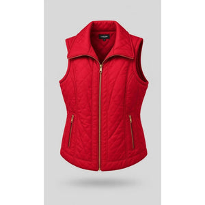 Zenergy by Chico's Vest Womens 2(12/L) Red Quilted Zip Front Gold