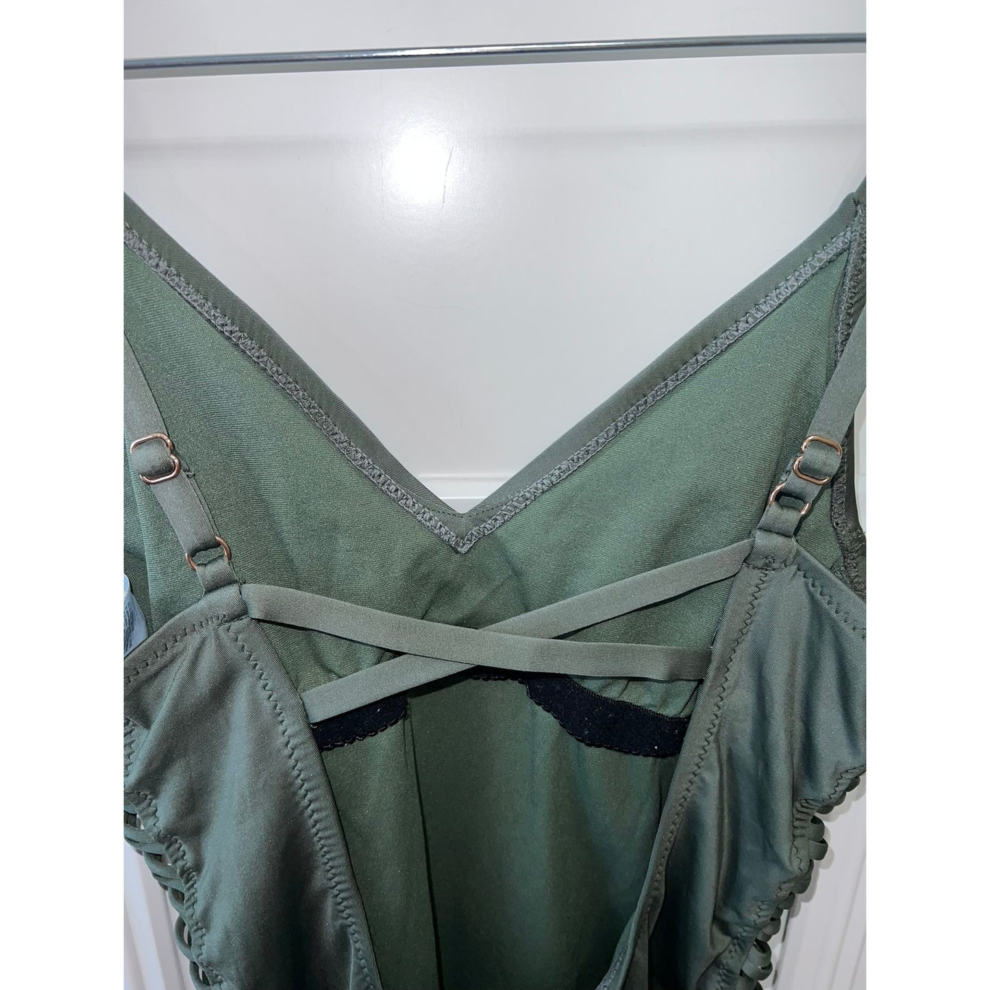 Shade & Shore Women's Olive Green One Piece Swimsuit Medium Cutout Adjustable Straps