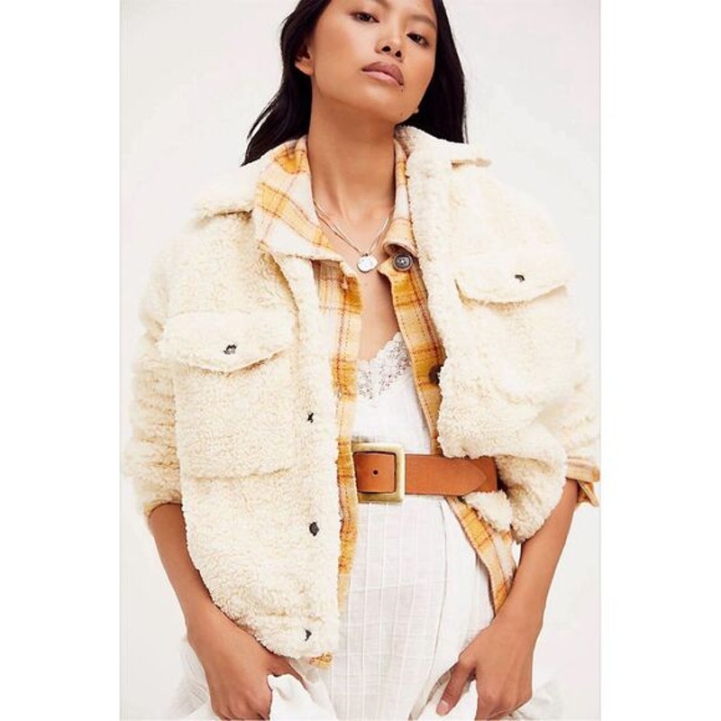 We The Free Teddy Swing Jacket Ivory Size M Cropped Button Front Cozy Casual