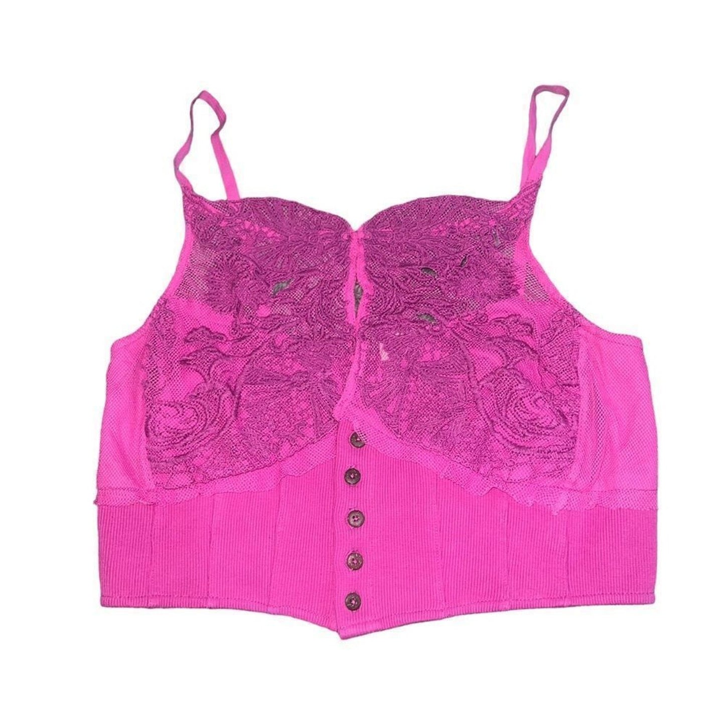 NWT Free People Have My Heart Tank Top Womens XL Pink Lace Corset Crop Cami