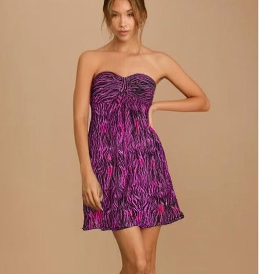 Express Women's Size 4 Strapless Purple & Black Flowy Mini Dress Party Cocktail