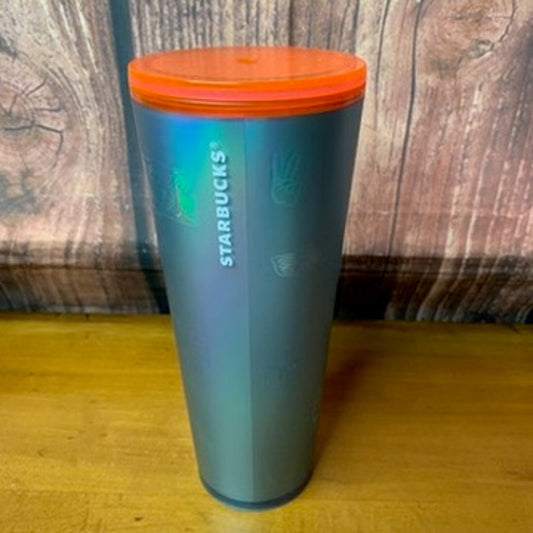 Starbucks Tumbler Icy Blue Soft Touch Emoji 24 fl oz w/ Lid NO STRAW