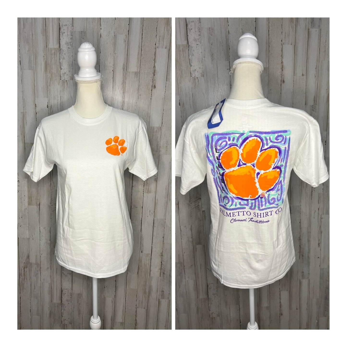 Clemson Tigers NCAA White Graphic Paw Print Short Sleeve T-Shirt - Youth Medium