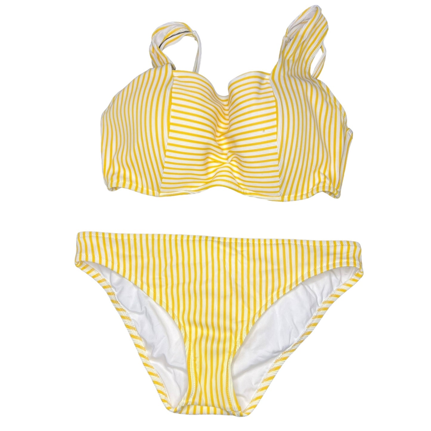 Shade & Shore Women's 32DD Yellow White Striped Bikini Top & Bottom 2 Piece Set