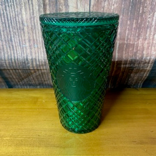 Starbucks Green Geometric Faceted Tumbler Cup w/ Lid 16 oz NO STRAW