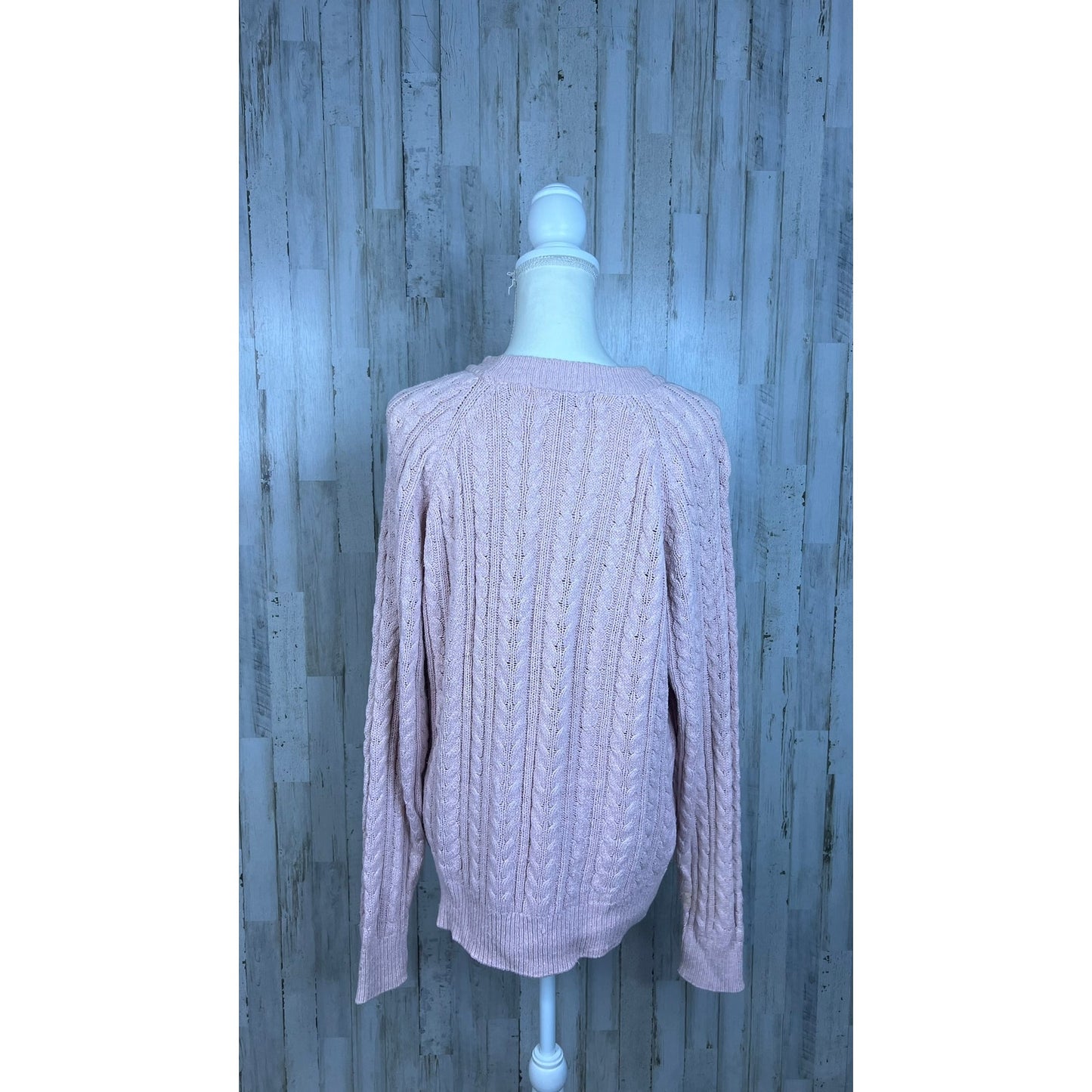 Georgios Women's Medium Pink Silk Blend Cable Knit Crewneck Pullover Sweater